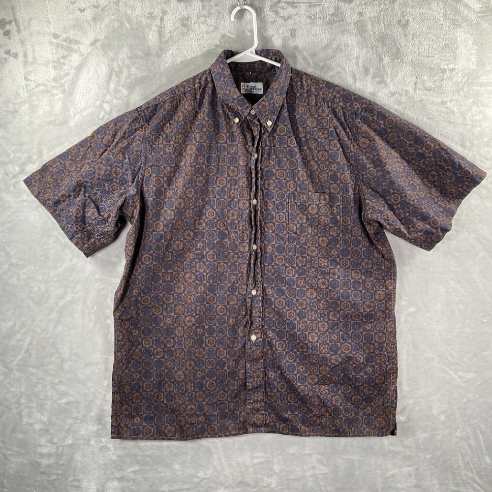 Reyn Spooner Shirt men's XL Button Down Geometric Short Sleeve Hawaiian Casual